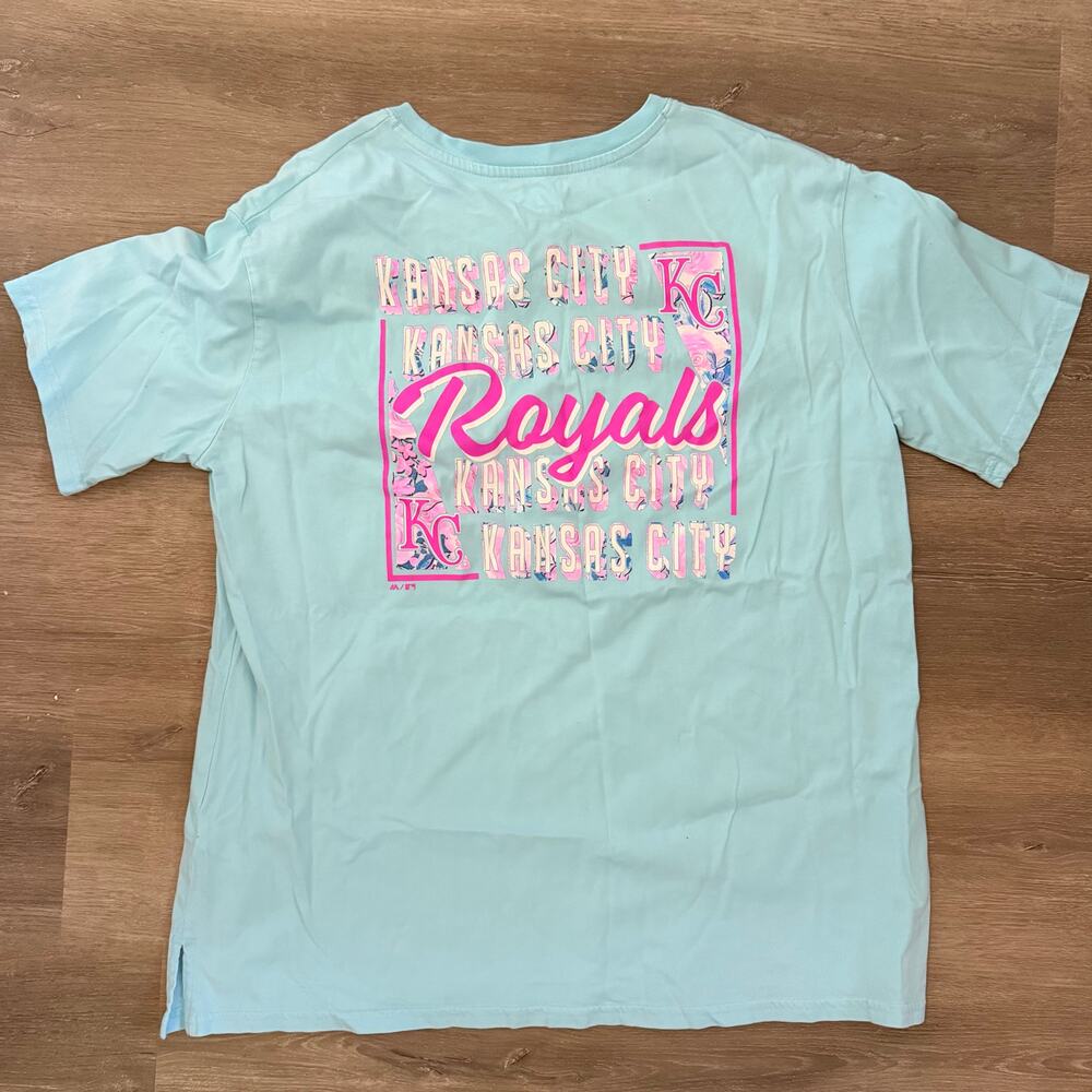 Kansas City Royals Womens Floral Blue Pink Shirt Size XL MLBa